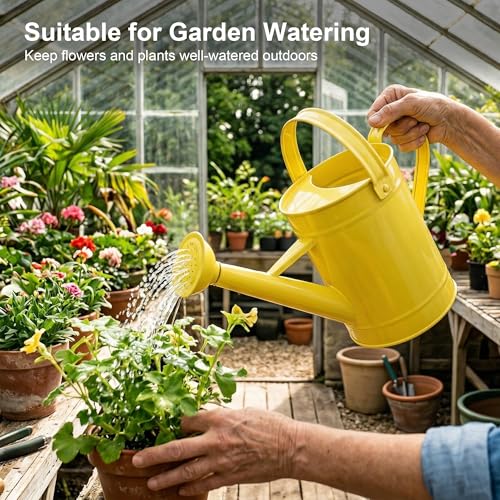 Topadorn 55 oz Metal Watering Can with Long Spout for Indoor Plants, Yellow - color: Yellow
