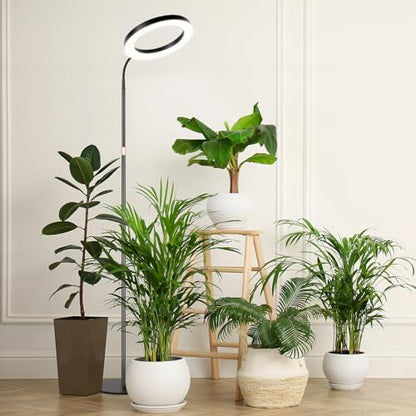 LBW 10.2" Halo Grow Light with Stand, 68" Tall Full Spectrum Growing Lamp - color: 10.2" Jumbo Black, size: 1-Head