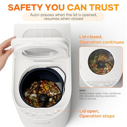 Smart 5L Electric Composter for Kitchen, Large Countertop Compost Bin with Carbon Filter & Auto-Cleaning,One-Touch Start, Smart Humidity-Sensing LED Display,Visible Window Odorless Low Noise