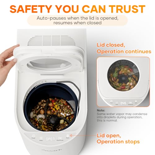 Smart 5L Electric Composter for Kitchen, Large Countertop Compost Bin with Carbon Filter & Auto-Cleaning,One-Touch Start, Smart Humidity-Sensing LED Display,Visible Window Odorless Low Noise