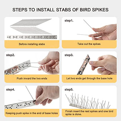 OFFO Bird Spikes for Outside, 304 Stainless Steel, 4 Pcs, 3.4 Ft (1.04 m) - size: 3.4 Feet