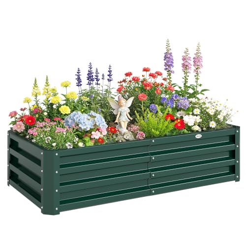 Outsunny 4' x 2' x 1' Galvanized Raised Garden Bed, Green - color: Green
