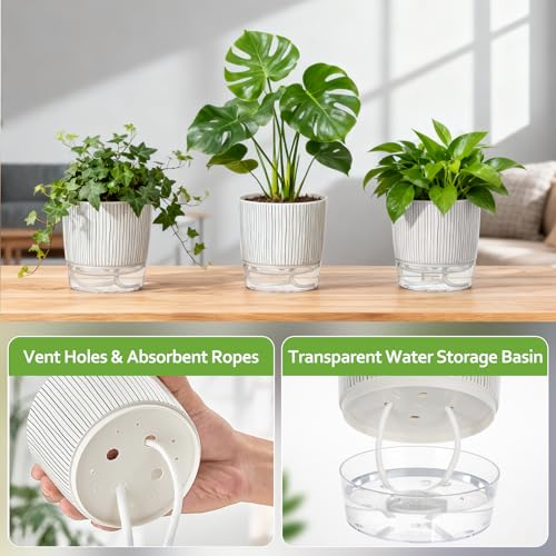 3 Pack Self Watering Pots Set, 4 Inch Self Watering Pots for Indoor Plants - color: Small, 3pcs Black Stripes