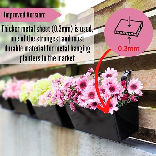 LaLaGreen Outdoor Planter Box (16 in, 6 Pack) Black Metal Rail Fence Pots