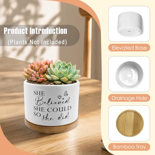 Inspirational Decor Plant Pots for Women, She Believed Could So She Did Encouragement Ceramic Succulent Flower Planters(No Plants)