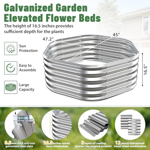 48" Diagonal,17" Tall Steel Hexagon Raised Garden Bed/ Planter Box Silver - color: Silver, size: 4FT X 1.5FT
