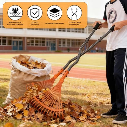 Leaf Garden Floor rake, Heavy Duty Orange Plastic Fan Design, for Lawn, Yard, Garden Beds, Debris and Shrubs