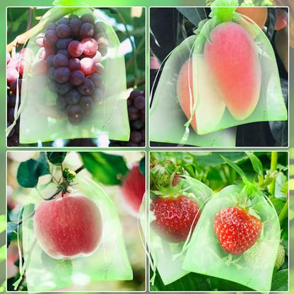 60 Pcs Fruit Protection Netting with Drawstring - Fruit & Veg Net Cover Mesh Bags (Green, 3 Sizes) - color: 60pcs-6''+8''+12''