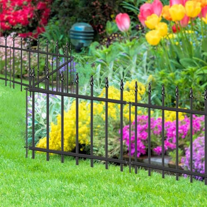 Decorative Metal Garden Fence 18" x 10', Small Fence Border with Stakes - size: 18″H x 10ft（5 Panels）