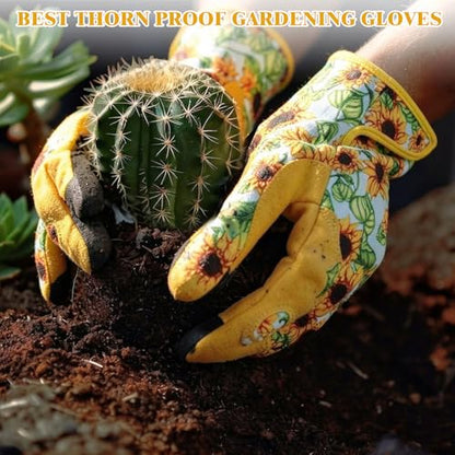 Sunflower Gardening Gloves Thorn Proof for Women Touchscreen Fingertips - style: Short