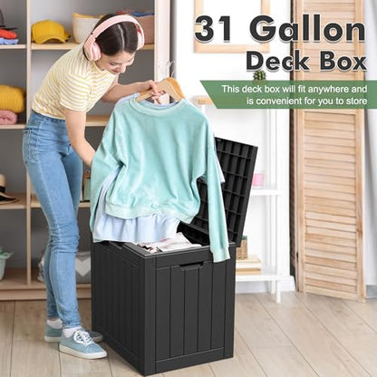 31 Gallon Outdoor Storage Box Waterproof Deck Box Patio Storage - color: Black, style: 31Gallon-style2
