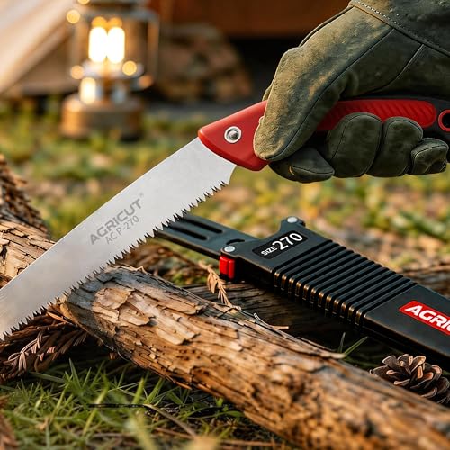 AGRICUT 420mm Hand Pruning Saw with Sheath: 0.85mm Thick High Carbon Steel Blade, Triple-Sharpened Teeth, Non-Slip Grip – Tree Saw & Camping Saw for Outdoor Garden Branch