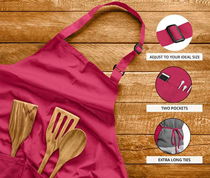 Utopia Kitchen Bib Aprons 2 Pack Adjustable With 2 Pockets - color: Pink