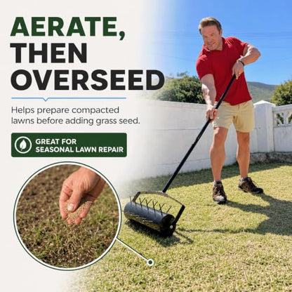 Manual Roller Lawn Aerator with Pre-Attached Spikes, Easy-to-Assemble