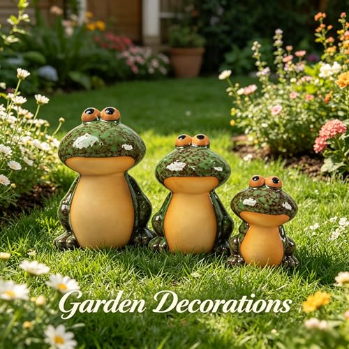 Set of 3 Frog Garden Statues, Outdoor Decorations