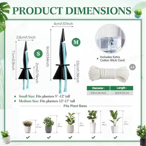 20 Pack Self Watering Spikes for Plants with Wick Rope,Small - size: Small