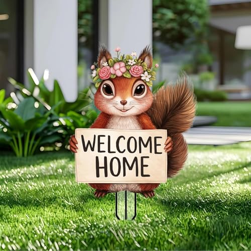 Squirrel Garden Stakes Decor Yard Acrylic - 2D Garden Acrylic Sign Decoration, Fantasy Yard Art, Gift for Nature Lovers, for Indoor & Outdoor Flower Pots, Yard, Mini Gardens & Lawn (5.9”x5.9”) - color: B