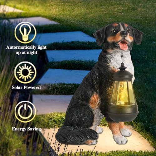 Dog Garden Statue, Bernese Mountain Dog Statue Holding Lantern Yard Art - style: Bernese Mountain Dog