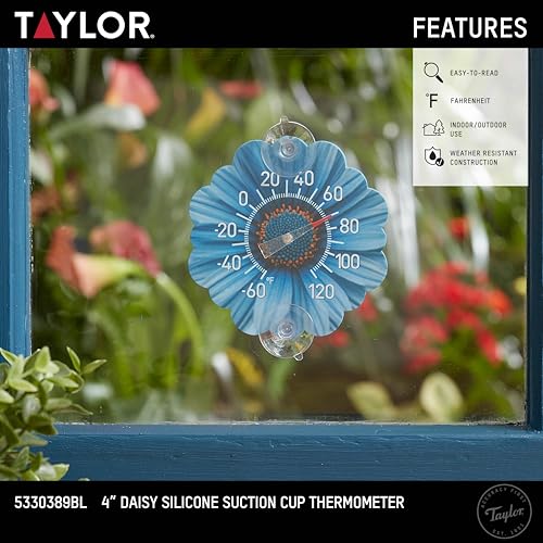 Taylor Silicone Suction Cup Thermometer - Blue Daisy Design - color: Blue
