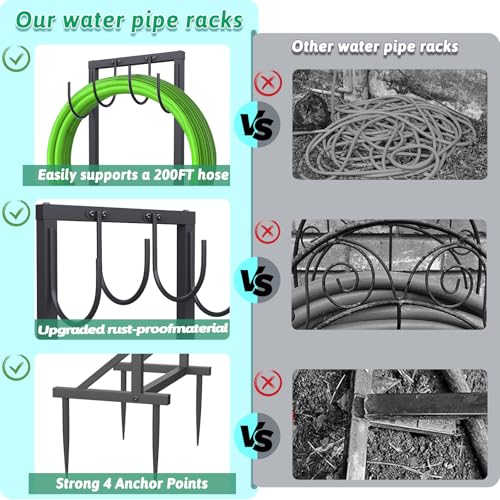 Garden Water Hose Holder for Outside Hose Stand Hanger Rack Freestanding - color: Black