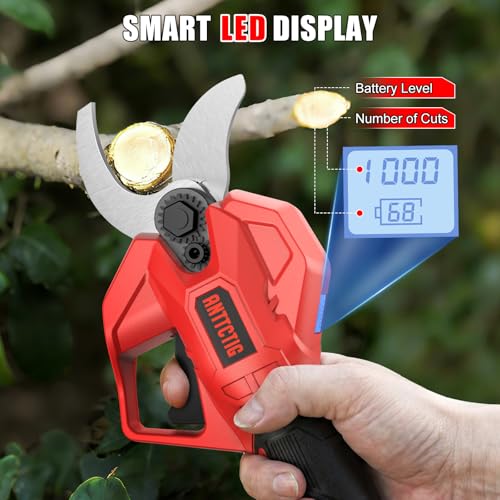 Electric Pruning Shears, 2.56'' Opening, 2 Batteries&Spare Blades - color: Red