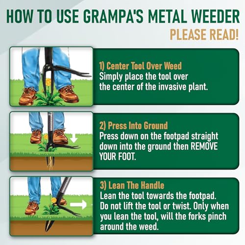 Grampa's Weeder Stand Up Weed Puller Tool with Heavy-Duty Steel Handle - color: Black
