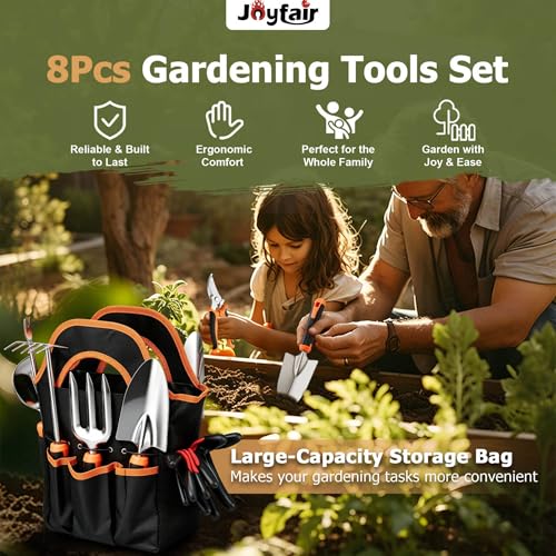 Joyfair Gardening Tools, 8 Pcs Stainless Steel Heavy Duty Garden Tool Set