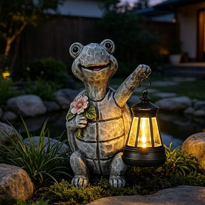 Solar Garden Outdoor Statues Turtle with Lights Resin Statue with Solar Lantern, Decorative Lawn(Turtle 2) - style: Turtle 2