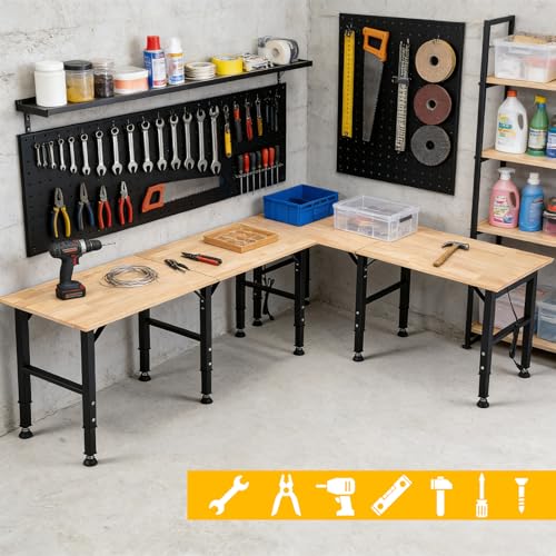 OLBRUS 68'' Adjustable Workbench with Power Outlet, Heavy Duty Work Bench