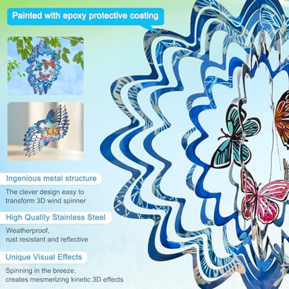 Butterfly Wind Spinner, 12 inch Metal Wind Spinners Outdoor - color: Mandala Butterfly
