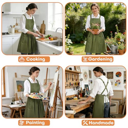 Cross Back Pinafore Apron Dress for Women, Olive Green Garden Apron