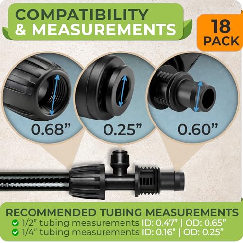 CARPATHEN 1/4" Tee Connectors for Quick Connect Drip Irrigation System Part