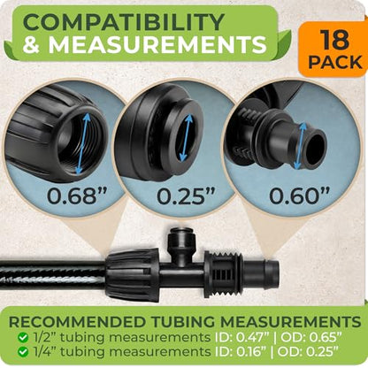 CARPATHEN 1/4" Tee Connectors for Quick Connect Drip Irrigation System Part