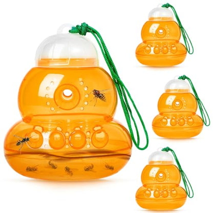 4 Pack Reusable Wasp Traps Outdoor Hanging - color: orange