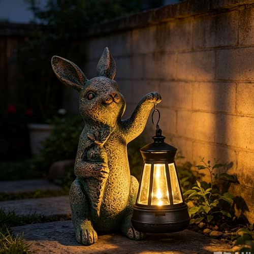 Solar Garden Statues -Rabbit Lantern Outdoor Handmade Resin Statue with LED Light, Cute Carrot Holder for Patio, Yard, Gift Ideas (rabbit2) - color: rabbit2