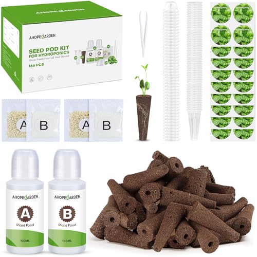 Ahopegarden 166PCS Hydroponic Pods Herb Kit: Grow Anything Kit With 600ml A&B Plant Food, 40 Grow Sponges, 40 Baskets, 40 Domes, 40 Labels, 1 Tweezer - Hydroponics Supplies for Aerogarden & Most Brand - style: 166pcs Hydroponic Pod kits