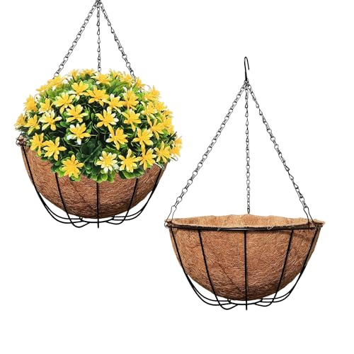 MTB Supply 2 Pack 12 Inch Garden Hanging Baskets Traditional Style with Coco-Liner for Home Balcony Patio Decoration Outdoor Planter - size: 12" Plain 2pack
