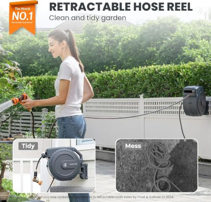 Giraffe Tools Retractable Garden Hose Reel Auto Rewind Wall Mount 5/8" 95FT - size: 5/8''90ft Metal Bracket