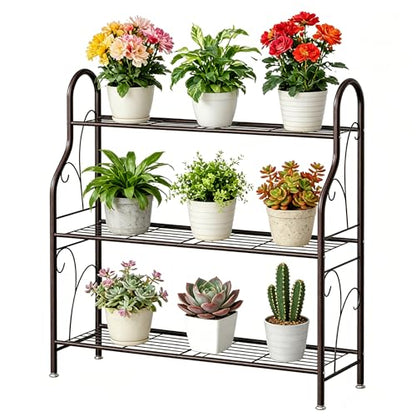 SORCEDAS 3 Tier Metal Plant Stand Indoor Outdoor Corner Flower Shelf - size: 3 Tier-Bronze