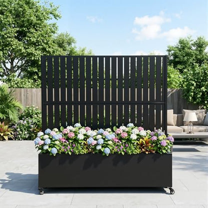 Pia Ricco Planter Box with Trellis, Privacy Planter for Climbing Plants - color: Black-parallel Lines, size: Small