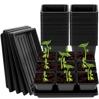 3.5in 50Pcs Black Square Nursery Pots with 5Pcs Plastic Seed Starting Trays - size: 3.5in-50pcs