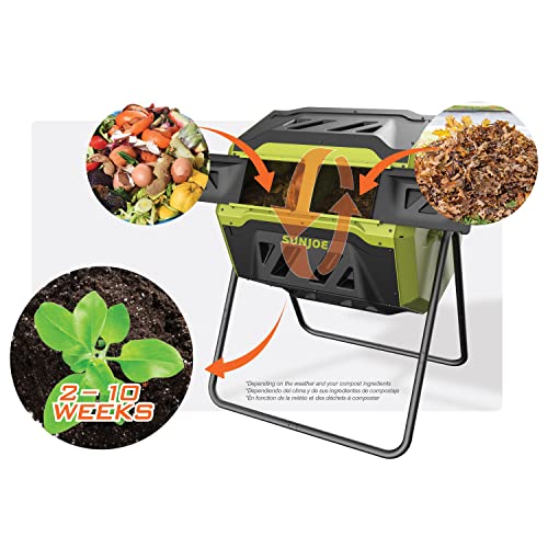 Sun Joe Tumbling Composter Bin with 360 Dual Chamber, 42 Gal, SJ-CMPS1