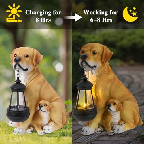 Solar Labrador Dog Statue with Lantern, Outdoor Garden Decor Figurine Light - style: Labrador