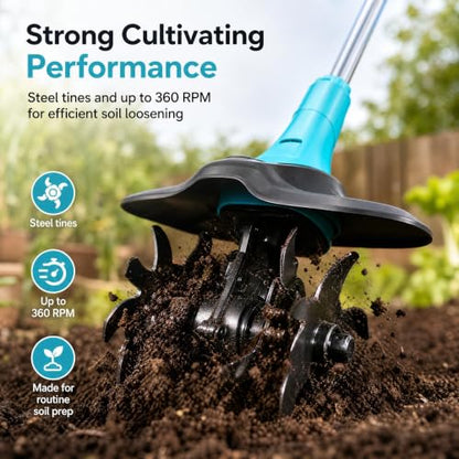 20V Cordless Tiller Cultivator 9" Wide Mini Garden Tiller with 2 Batteries