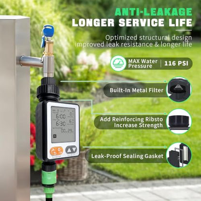 Programmable Water Timer for Garden Hose,10 Independent Watering Programs,Digital Sprinkler Timer with Rain Delay,Large LCD Display,Suitable for lawns, courtyards,and Vegetable Gardens