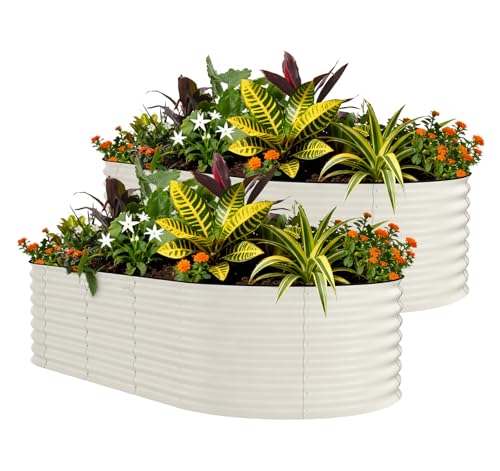 Garvee 2 Pack 10x4x1.5ft Galvanized Raised Garden Bed, Metal Planter Box - color: Beige-oval, size: 10x4x1.5ft 2pcs