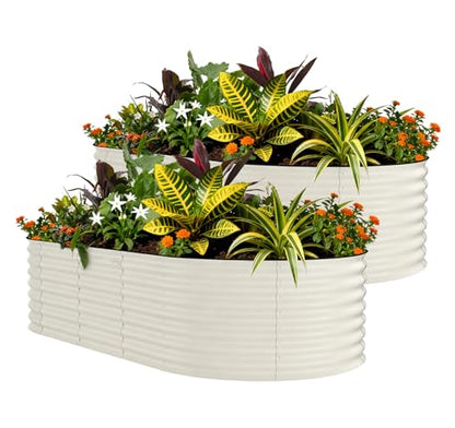 Garvee 2 Pack 10x4x1.5ft Galvanized Raised Garden Bed, Metal Planter Box - color: Beige-oval, size: 10x4x1.5ft 2pcs