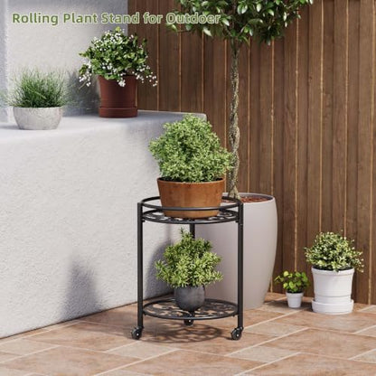 Rolling Plant Stand, 2 Tier Plant Caddy with Wheels 1 Pack Black - color: 1 pack black