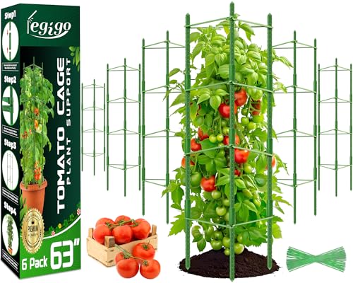Legigo 6 Pack Tomato Cage for Garden, Up to 63Inch Sturdy Tomato Trellis - color: Green 6 Pack, size: 63 Inches