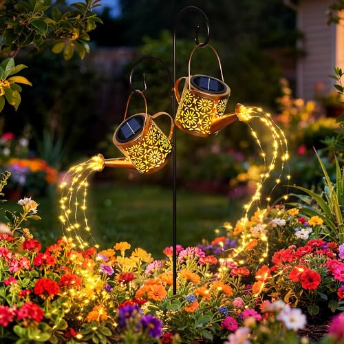 Solar Garden Lights Outdoor Decoration Flower Solar Watering Can Light - color: Warm White-2 Pack